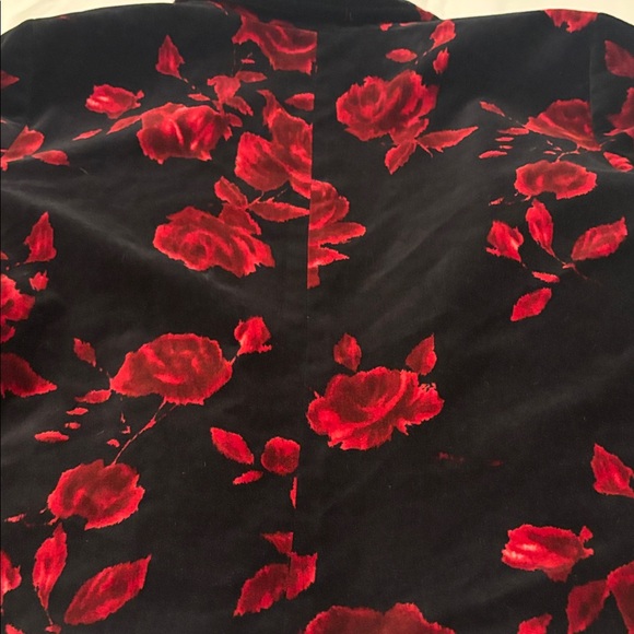 Talbots black velvet blazer red roses SZ 18 3/4 length sleeves 100% Cotton lined - Picture 15 of 15